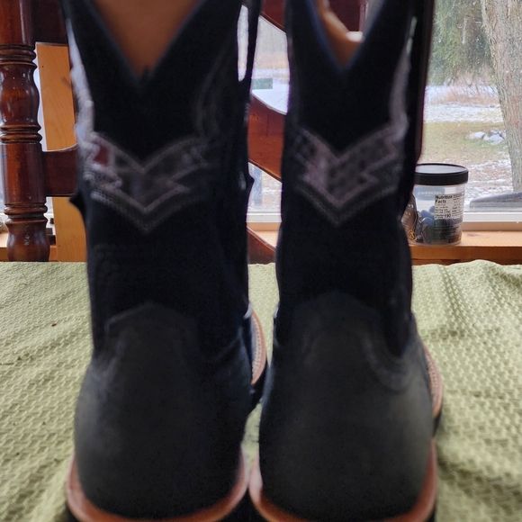 Ariat Showbaby Fatbaby U Turn Cowboy Boots Roughed Black Leather Suede Size 9.5 - Picture 12 of 15
